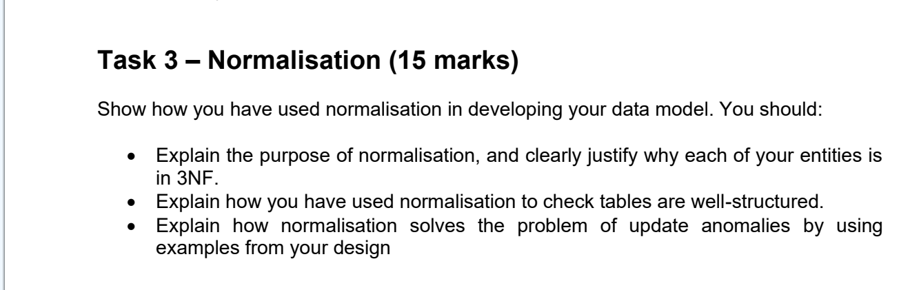 Task 3 - Normalisation (15 marks) Show how you have | Chegg.com