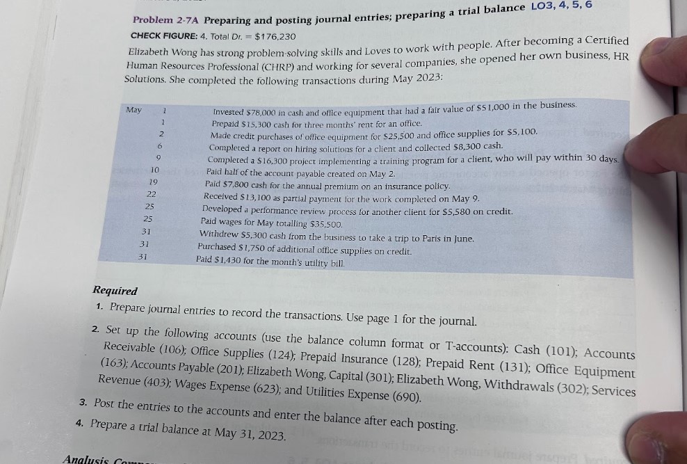 Solved Problem 2-7A Preparing and posting journal entries; | Chegg.com