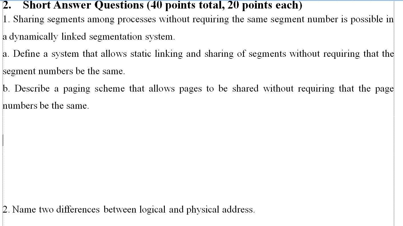 Solved 2. Short Answer Questions (40 points total, 20 points | Chegg.com