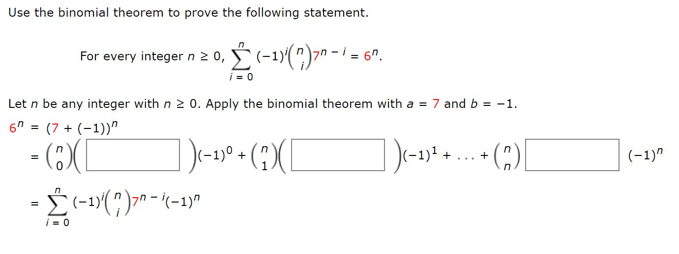 Solved Use the binomial theorem to prove the following | Chegg.com