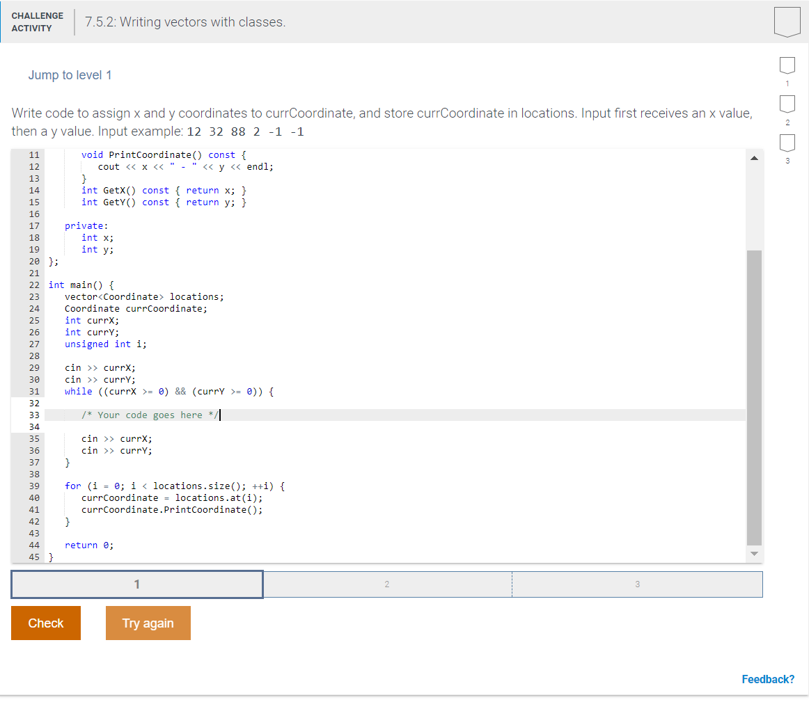 Solved CHALLENGE ACTIVITY 7.5.2: Writing vectors with | Chegg.com