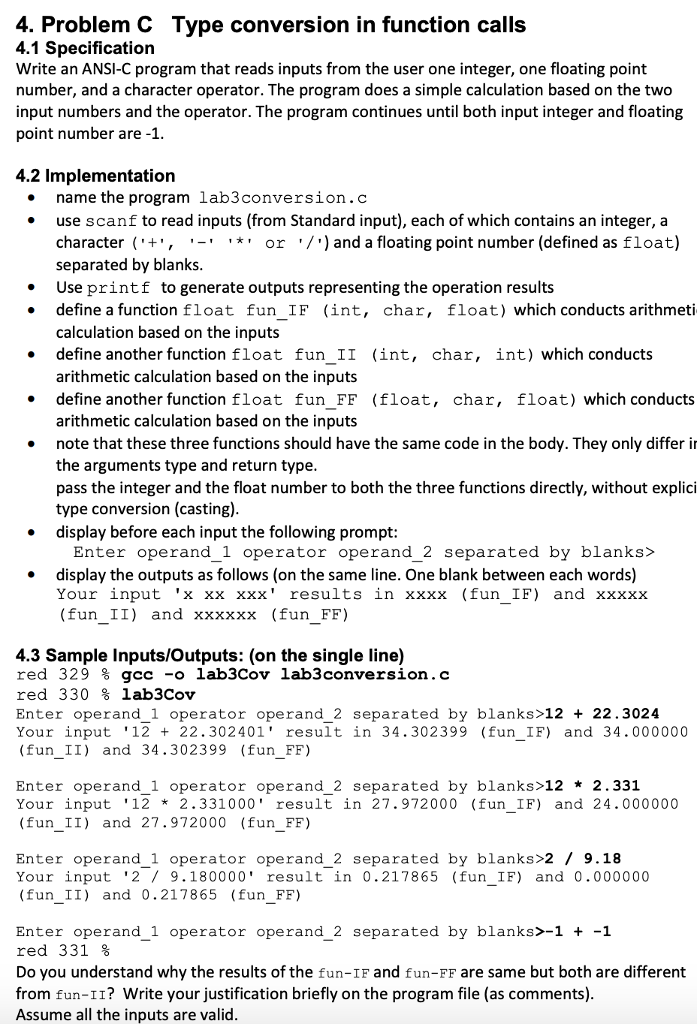 Solved 4. Problem C Type conversion in function calls 4.1 | Chegg.com