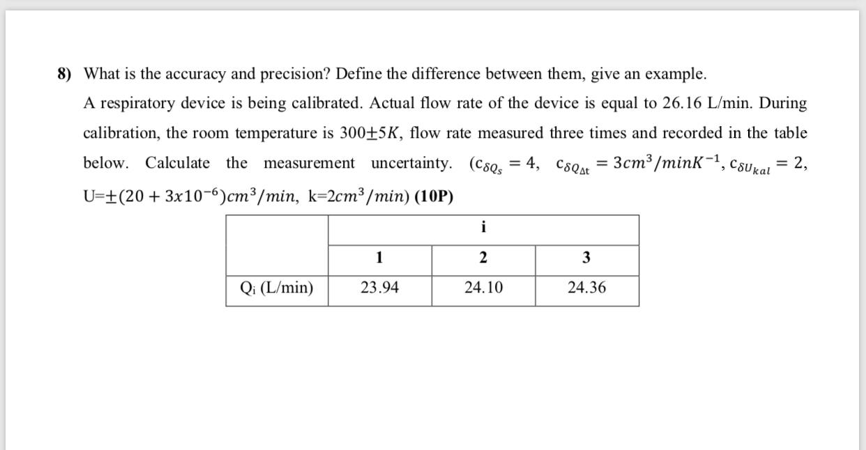 Solved 8) What is the accuracy and precision? Define the