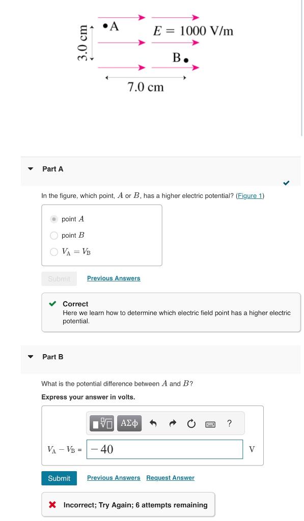 Solved In The Figure, Which Point, A Or B, Has A Higher | Chegg.com