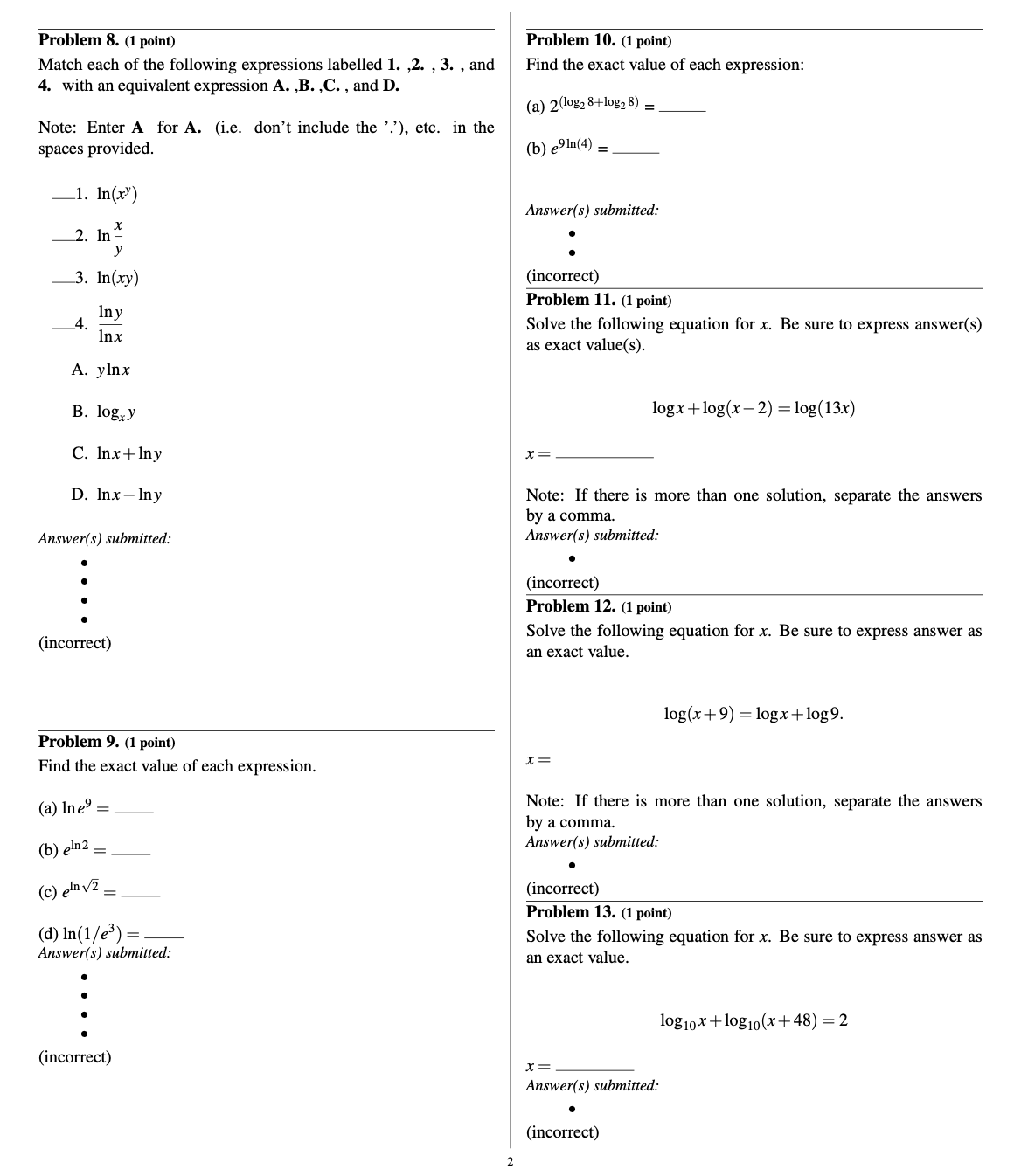 Solved Problem 8. (1 Point) Match Each Of The Following | Chegg.com