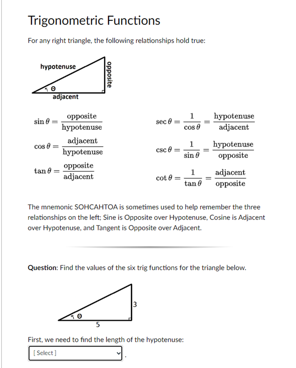 Trigonometric Functions in a Right Triangle