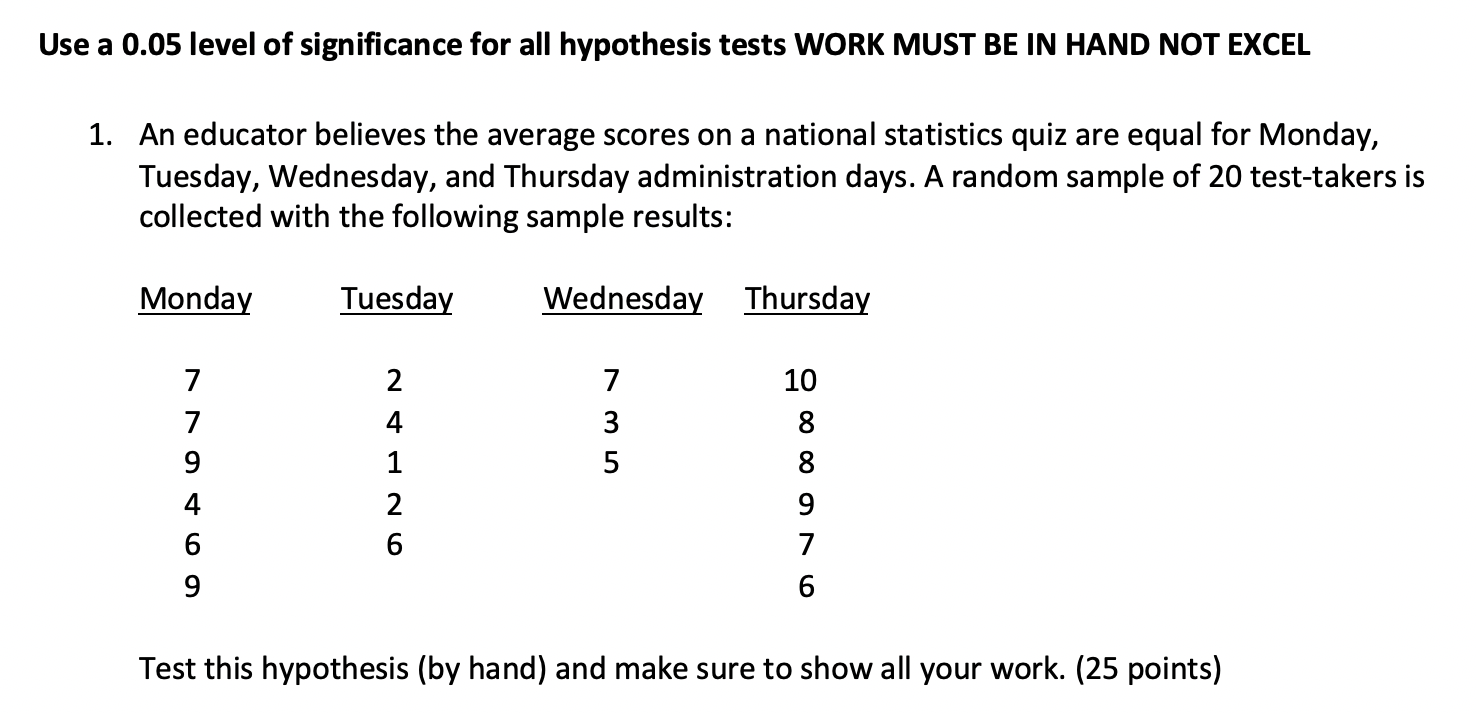 use a 0.05 level of significance hypothesis test