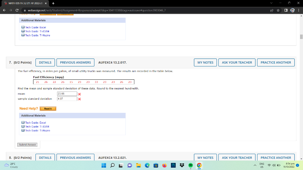 Solved Find the mean and sample standard deviation of these | Chegg.com