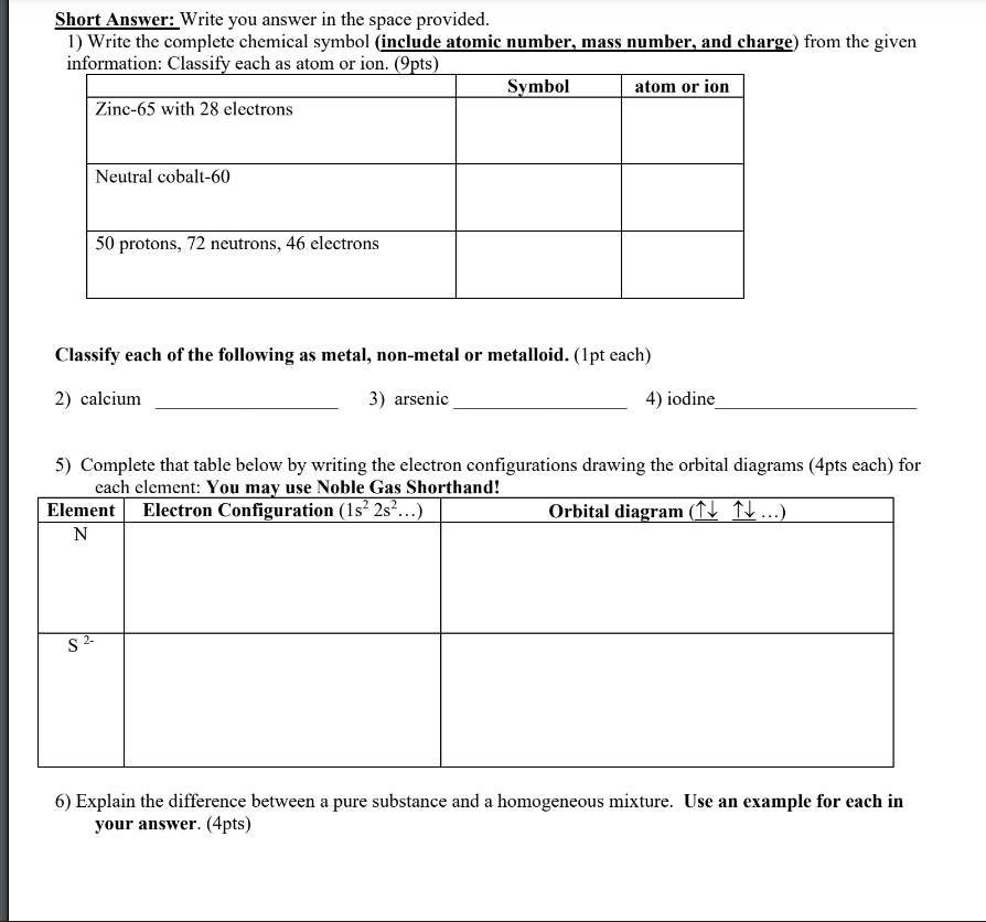 Solved Short Answer: Write you answer in the space provided. | Chegg.com