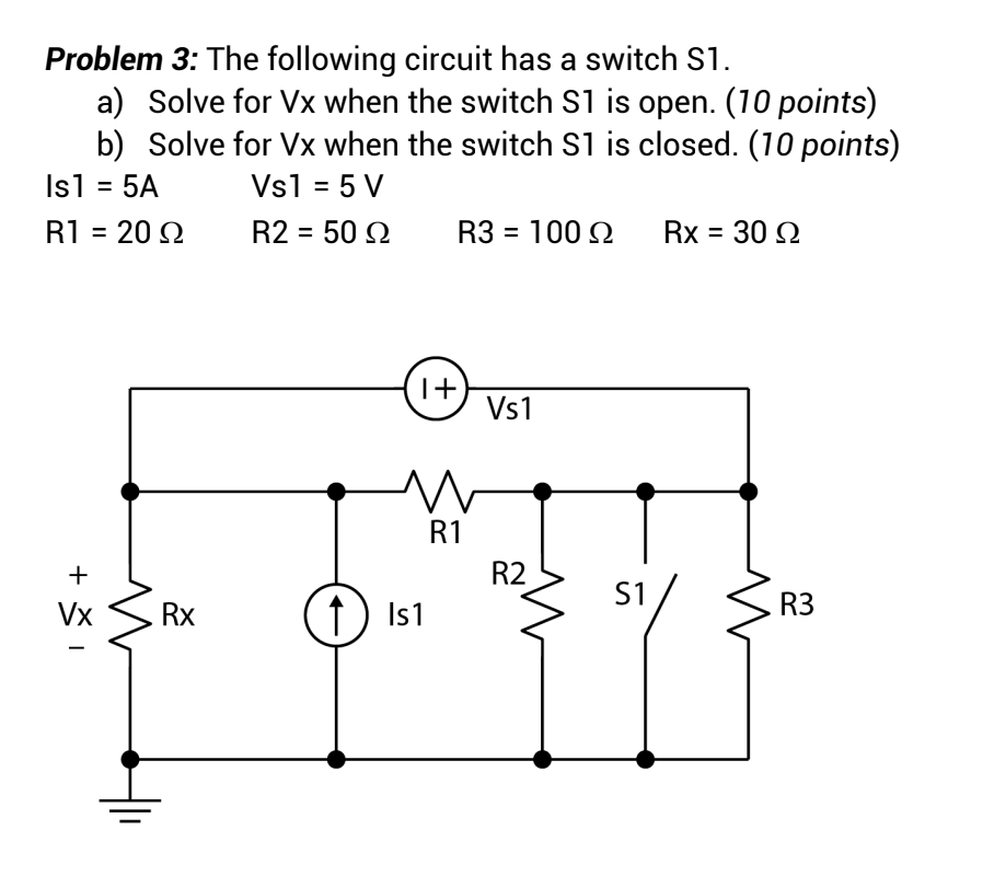 Solved Problem 3: The Following Circuit Has A Switch S1. A) | Chegg.com