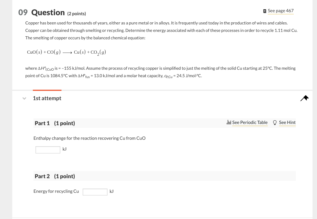 Solved 9 Question (2 points) e See page 467 Copper has been | Chegg.com