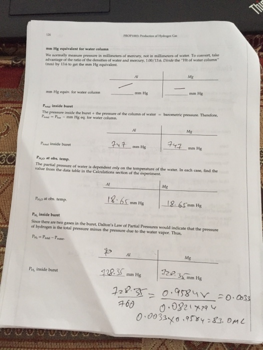 Solved PROP1003 Production of Hydrogen Gas 129 PostLab