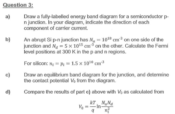 Solved a) Draw a fully-labelled energy band diagram for a | Chegg.com