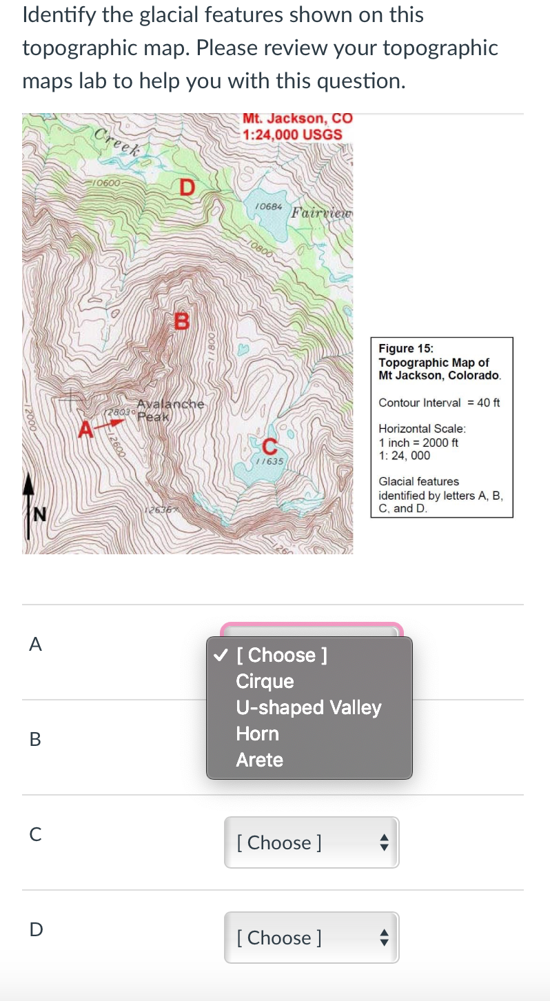 Solved Identify the glacial features shown on this