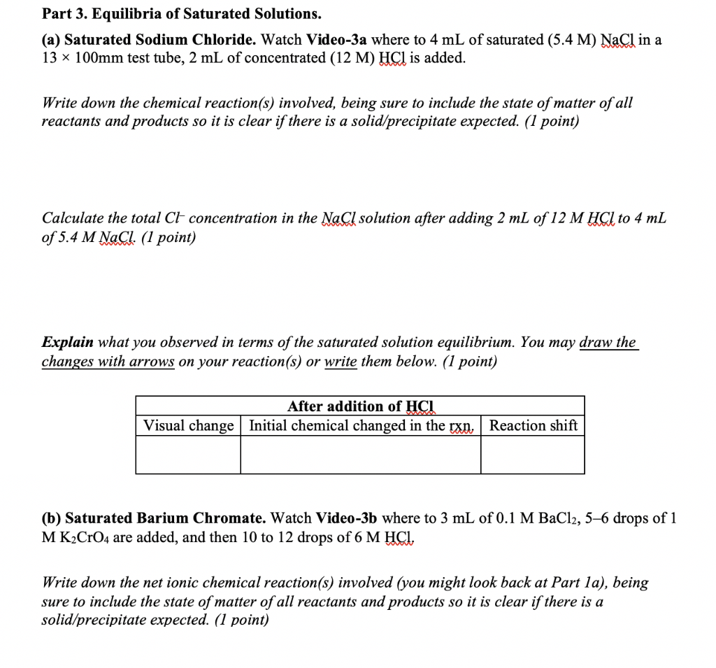 Solved Part 3 Equilibria Of Saturated Solutions A