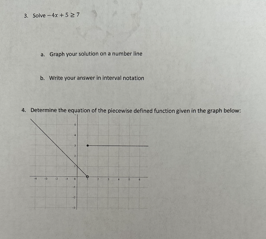 Solved 3. Solve −4x+5≥7 a. Graph your solution on a number | Chegg.com