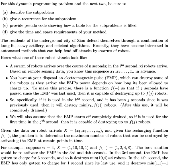 For this dynamic programming problem and the next | Chegg.com