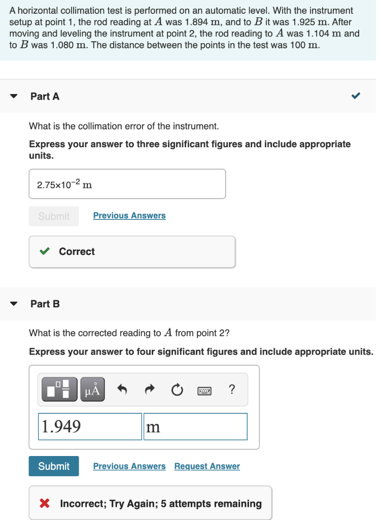 Solved A horizontal collimation test is performed on an