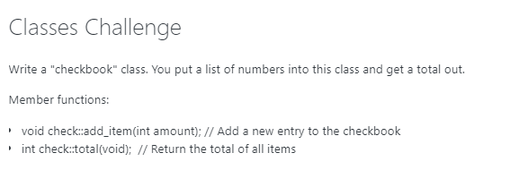 Solved Classes Challenge Write a "checkbook" class. You put | Chegg.com
