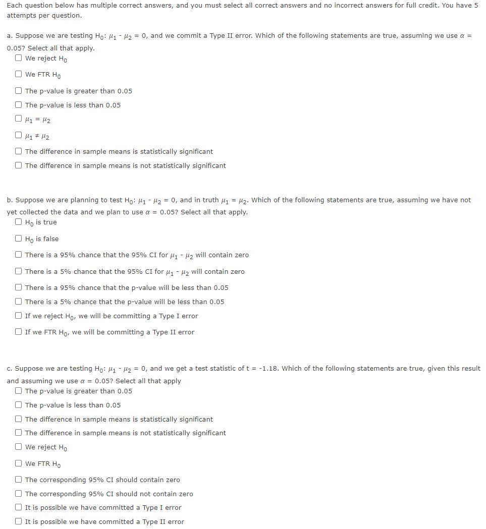 Solved Each Question Below Has Multiple Correct Answers, And | Chegg.com