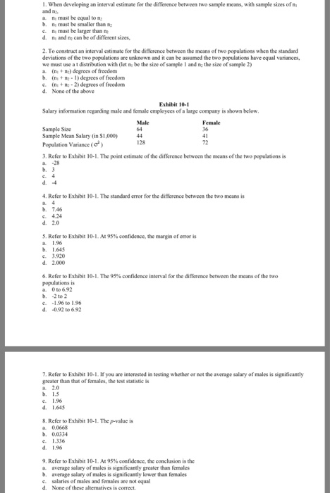 Solved 1. When developing an interval estimate for the | Chegg.com