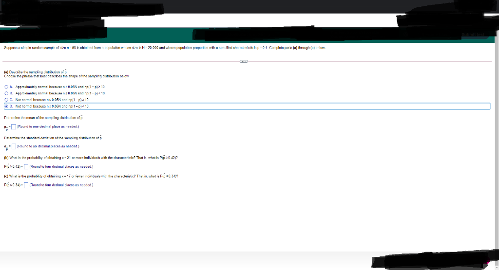 Solved Suppose a simple random sample of size n=50 is | Chegg.com