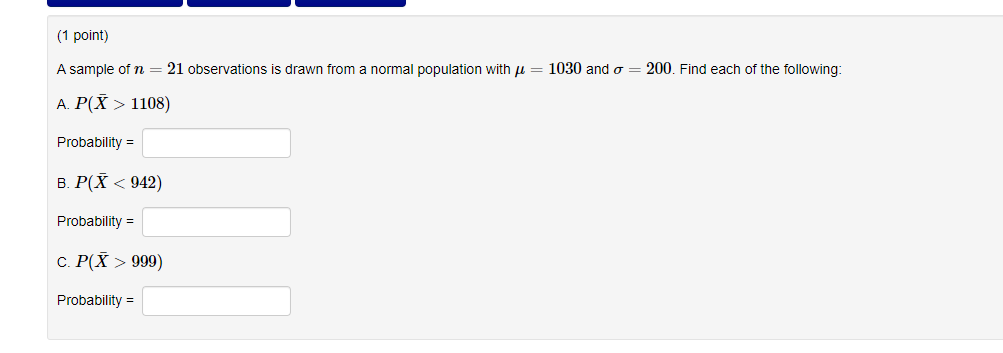 Solved (1 point) A sample of n 21 observations is drawn from | Chegg.com