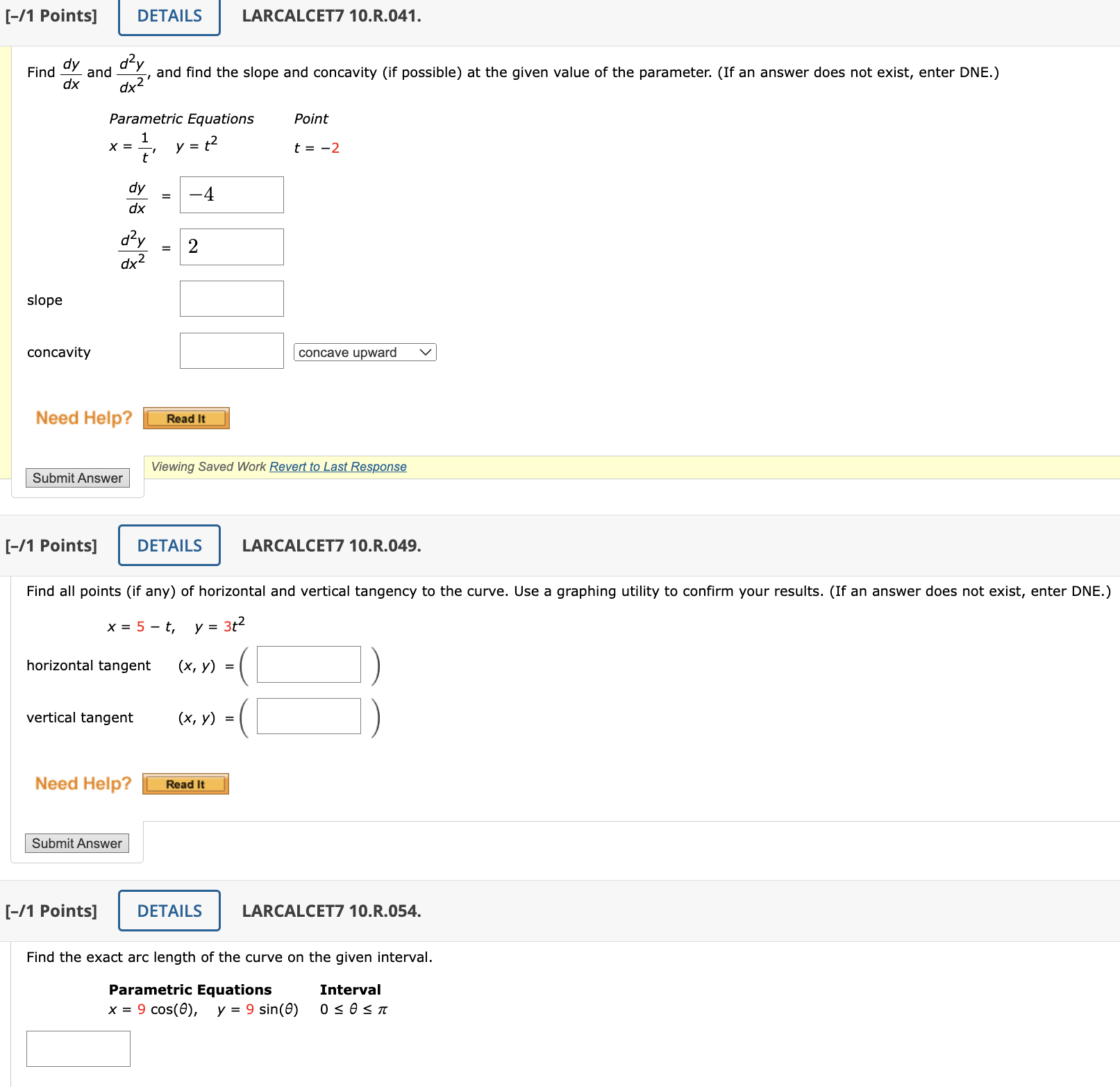 Find dxdy and dx2d2y, and find the slope and | Chegg.com