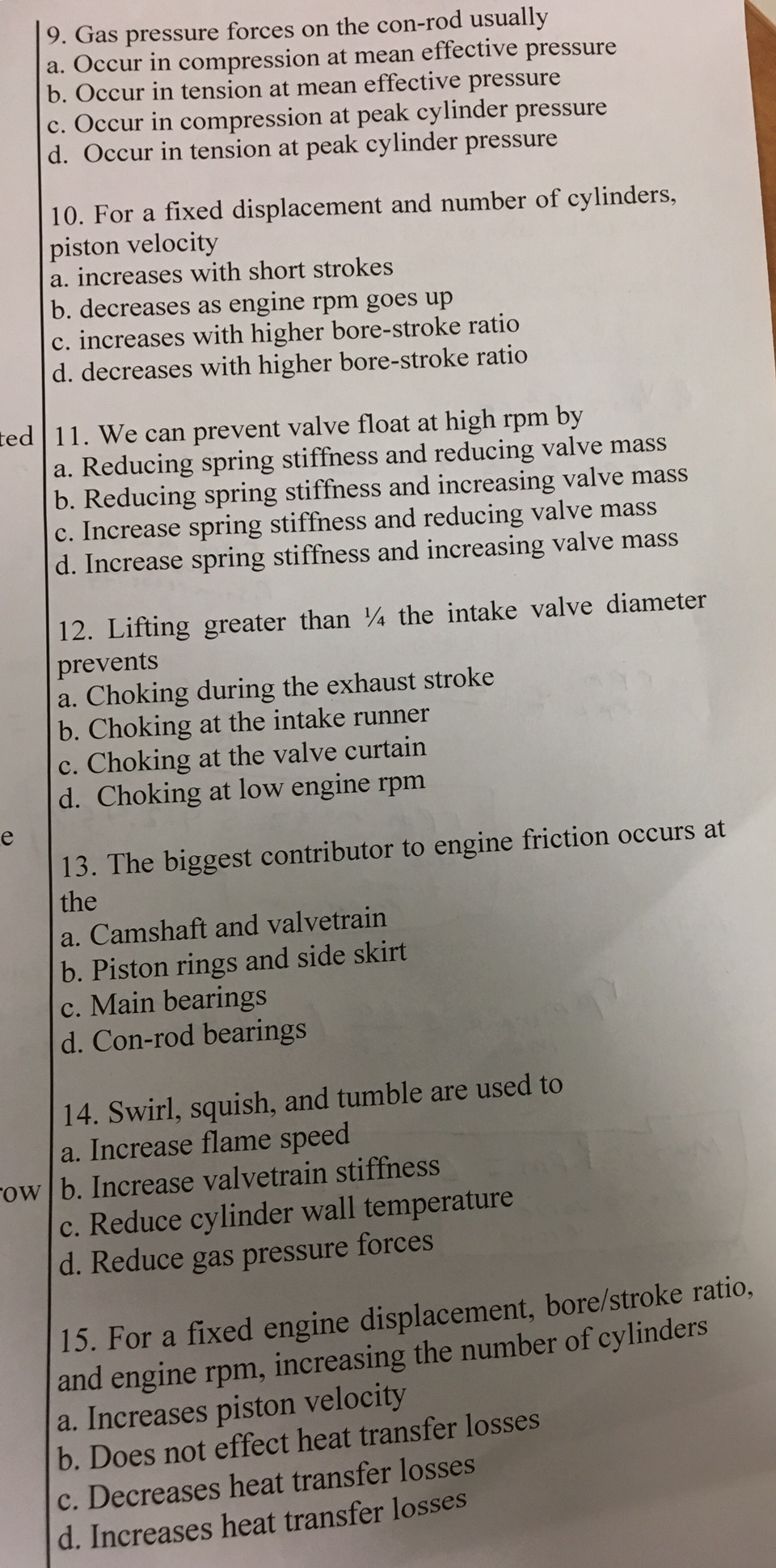 Solved 9 Gas Pressure Forces On The Con Rod Usually A O