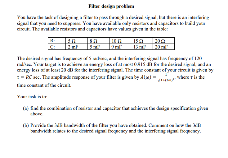 Solved Filter design problem You have the task of designing | Chegg.com