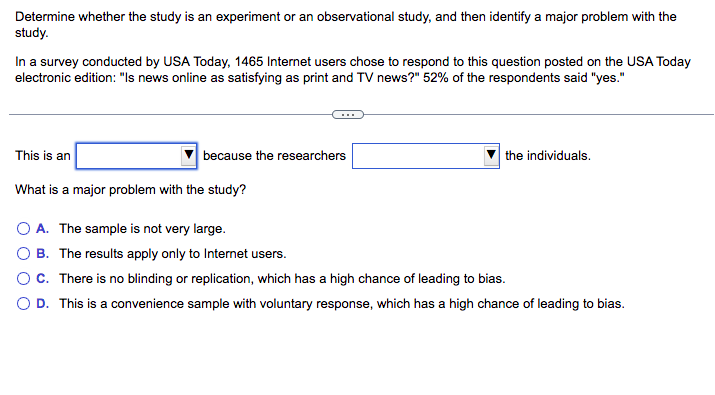 Solved Determine whether the study is an experiment or an | Chegg.com