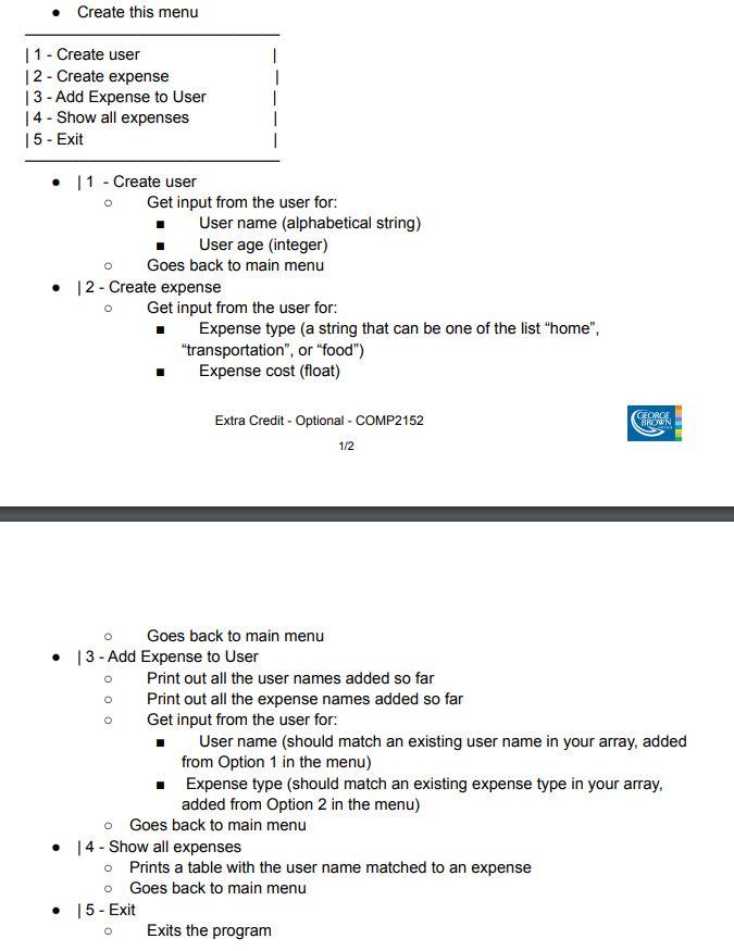Solved • Create this menu 1 1 11 - Create user 12 - Create | Chegg.com