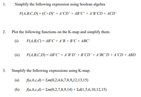 Solved 1 Simplify The Following Expression Using Boolean 1499