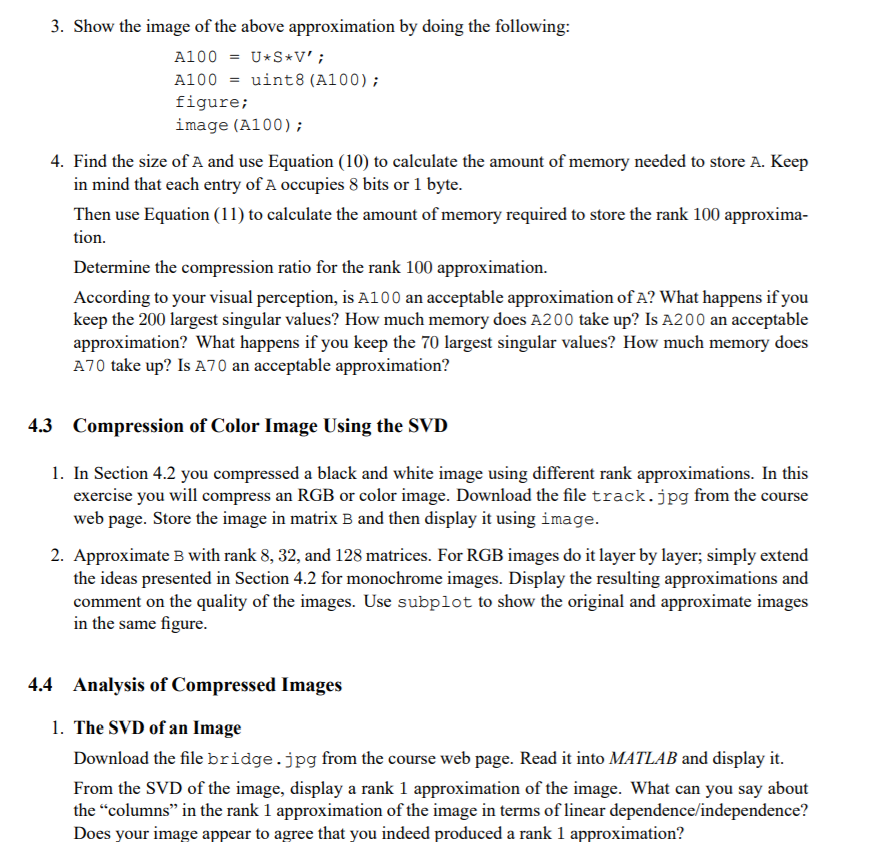 4.2 Compression of Grayscale Image Using the SVD 1. | Chegg.com