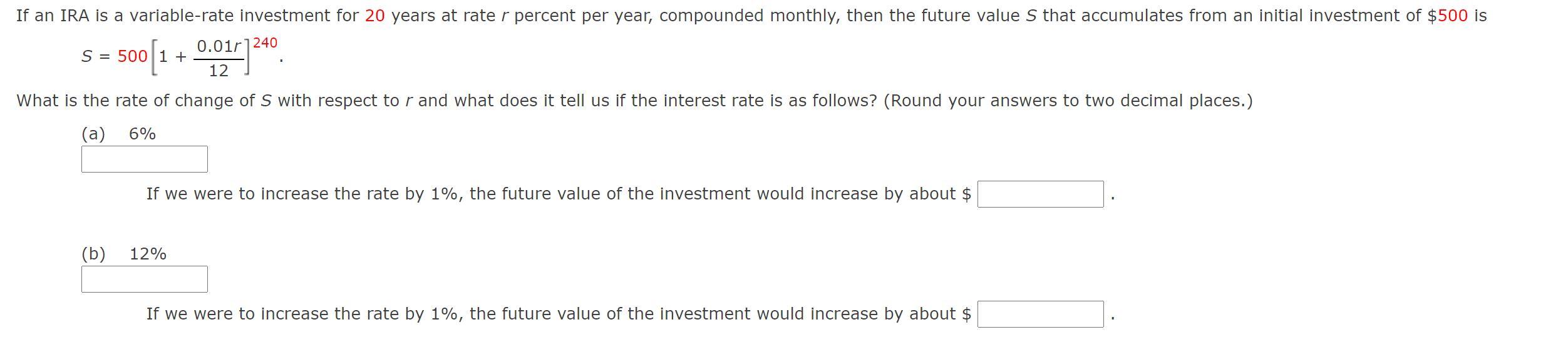 Solved If An IRA Is A Variable-rate Investment For 20 Years | Chegg.com