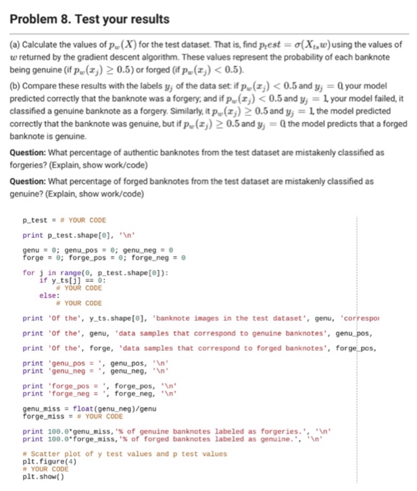Problem 8. Test your results (a) Calculate the values | Chegg.com