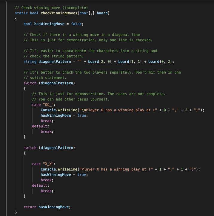 Solved C# Tic-Tac-Toe game, player vs computer with no gui, | Chegg.com