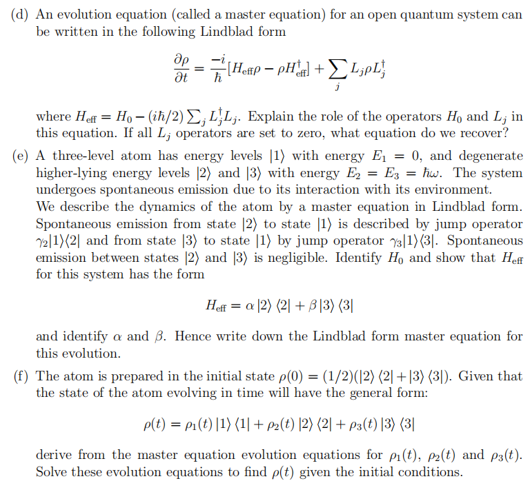 Solved (d) An evolution equation (called a master equation) | Chegg.com