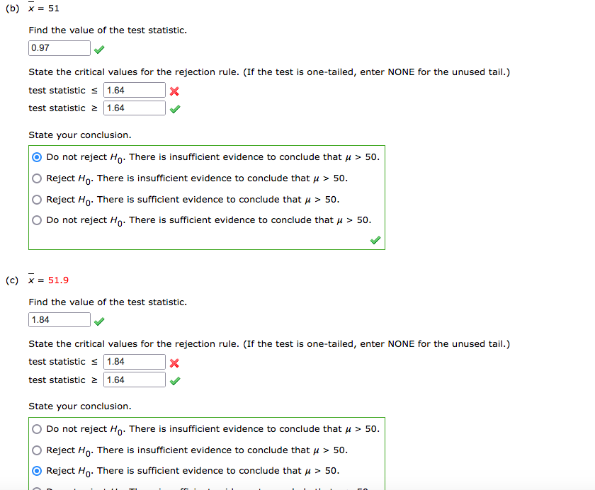 Solved xˉ=51 Find the value of the test statistic. State the