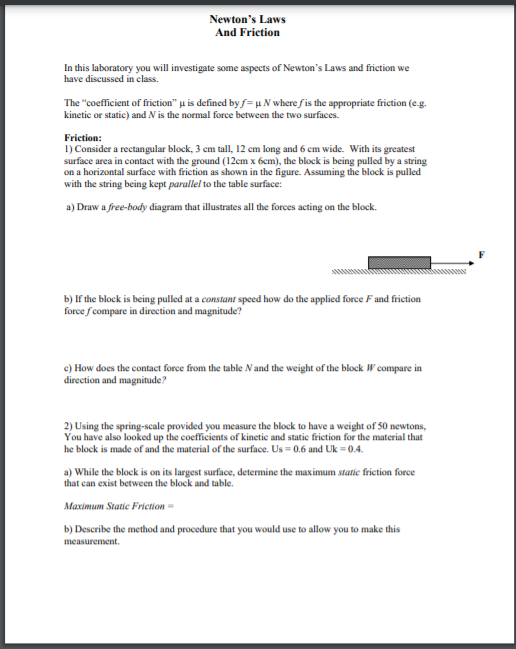 Solved Newton's Laws And Friction In This Laboratory You | Chegg.com