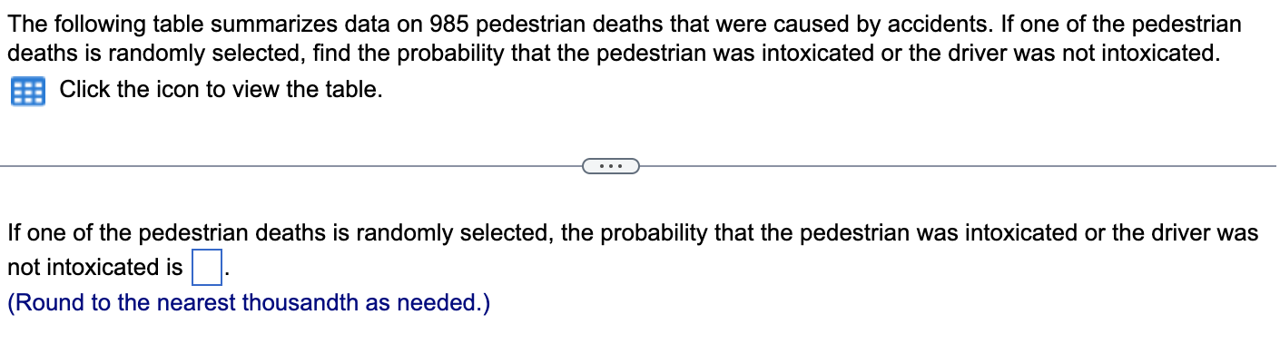 The following table summarizes data on 985 pedestrian | Chegg.com