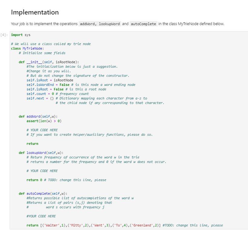 Example: Trie Lookup The operation lookupWord allows | Chegg.com