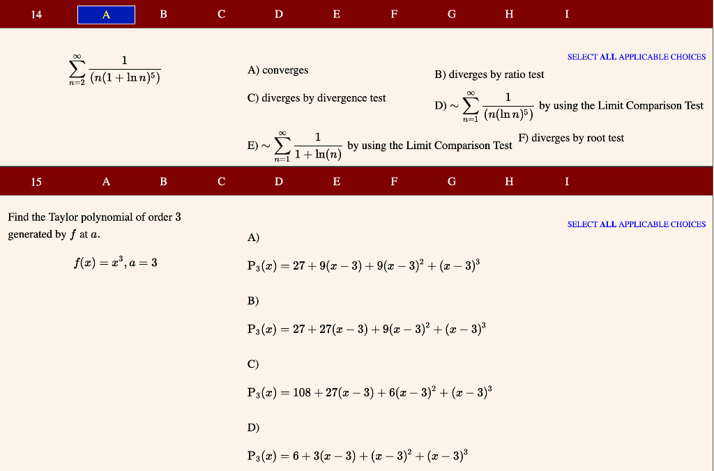 Solved 14 A B с D E F G H I SELECT ALL APPLICABLE CHOICES 1 | Chegg.com