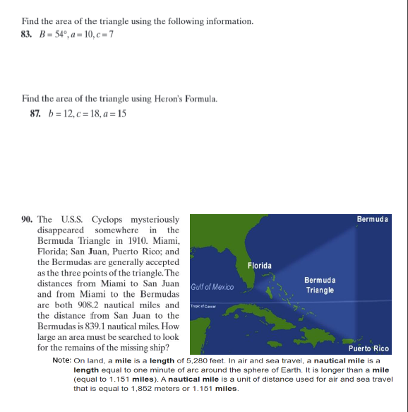 Solved Find the area of the triangle using the following | Chegg.com