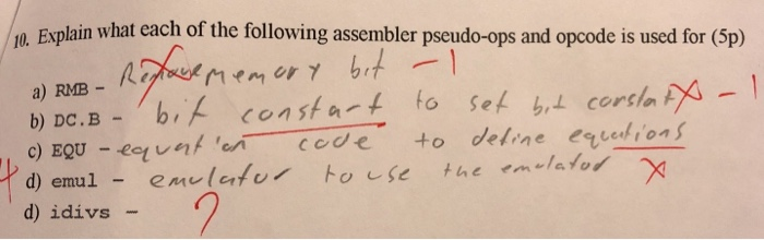 Solved 10. Explain what each of the following assembler | Chegg.com