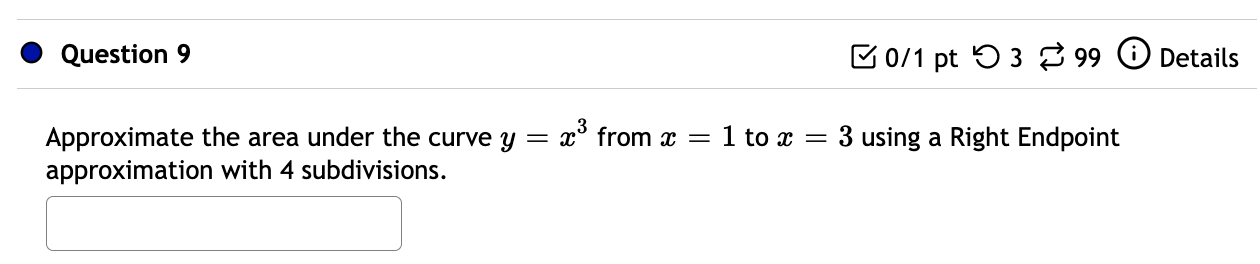 Solved Approximate the area under the curve y=x3 from x=1 to | Chegg.com