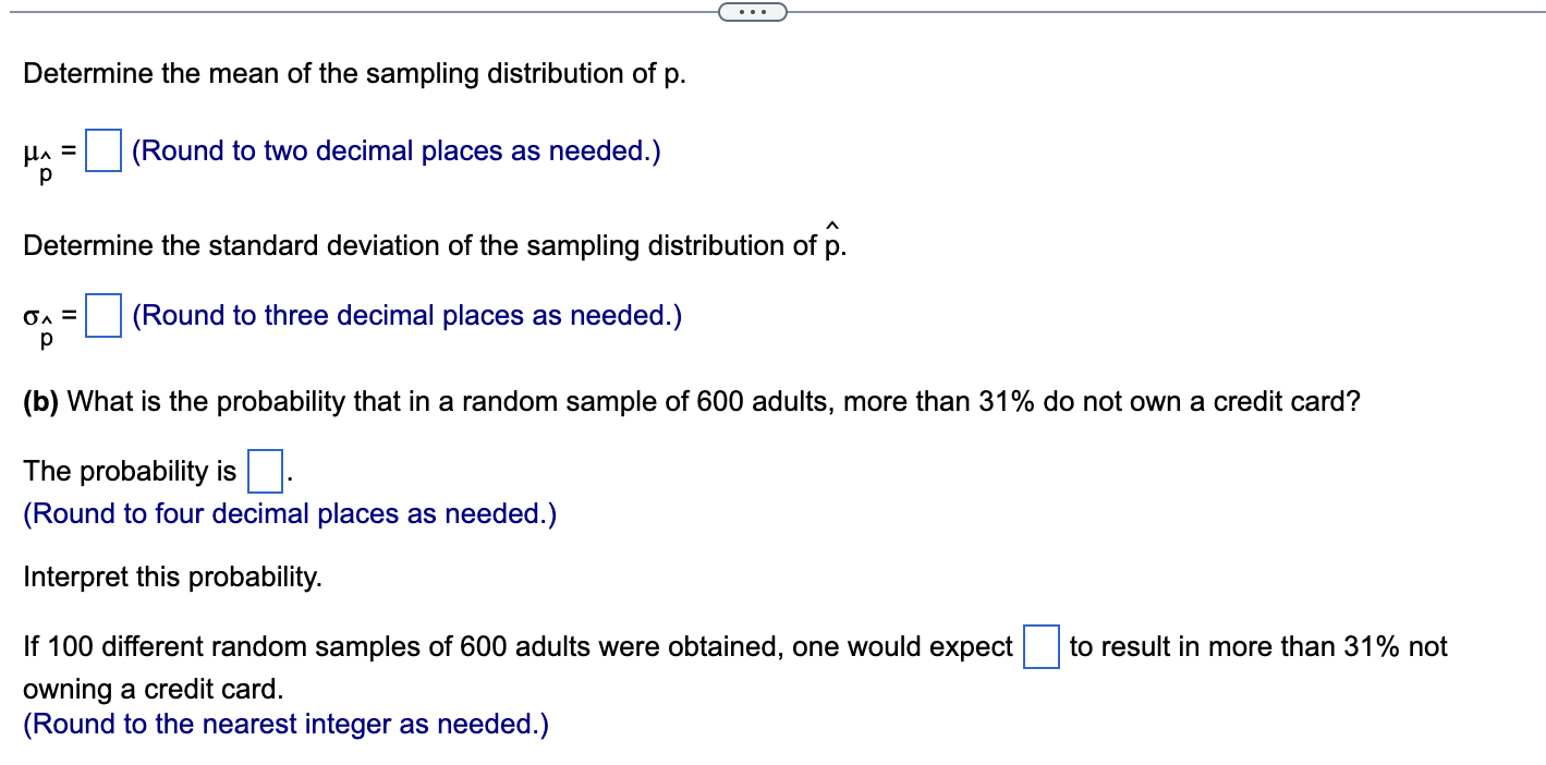 Determine the mean of the sampling distribution of p.