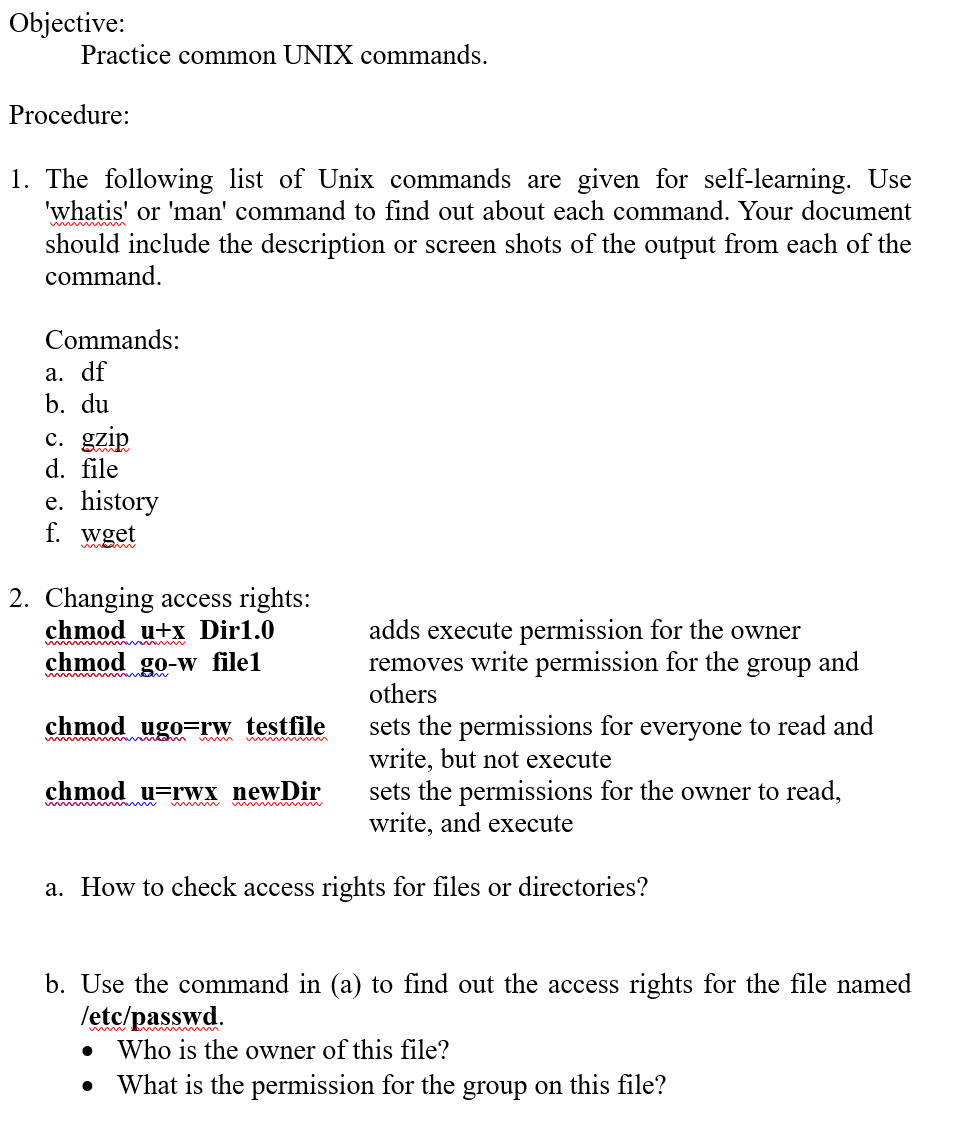 Solved Objective Practice Common Unix Commands Procedur Chegg Com