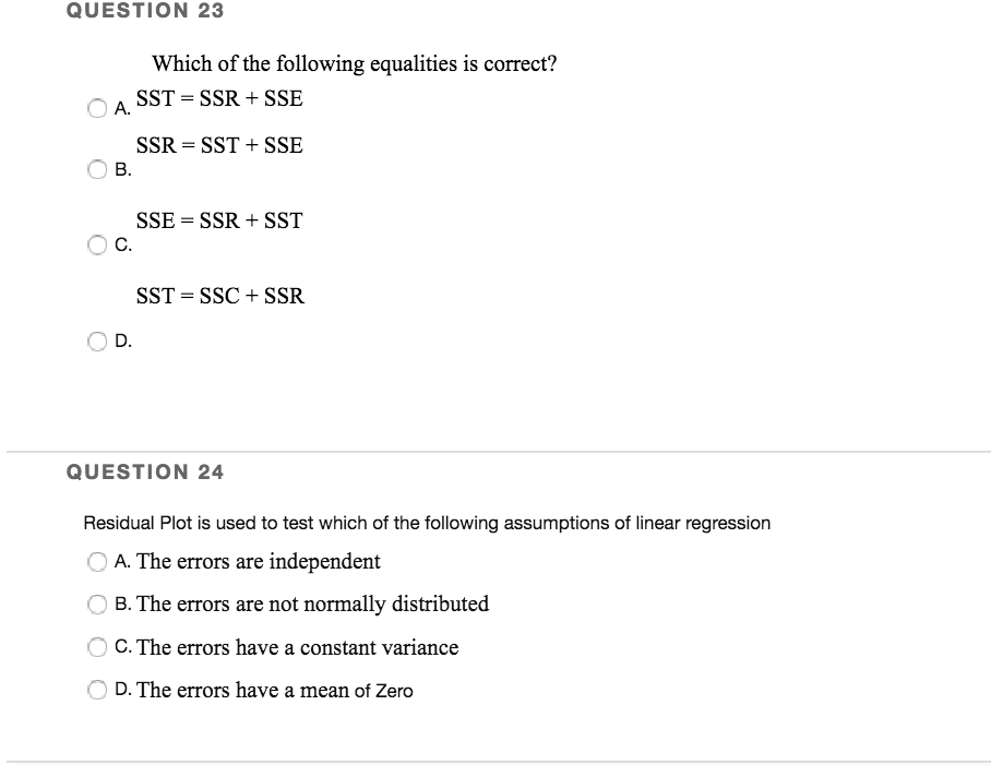 Solved Question 23 Following Equalities Correct Sst Ssr S