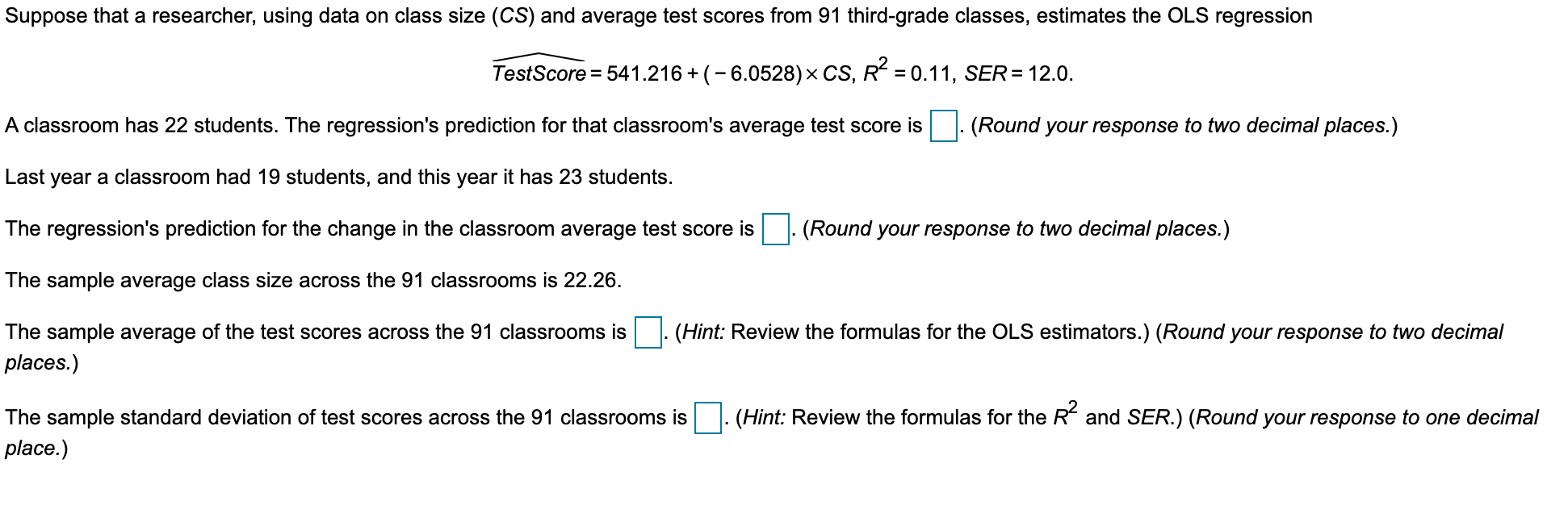 Solved Suppose that a researcher, using data on class size